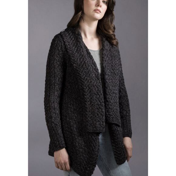 Aran Crafts Wool Cardigan Sweater •S• Irish Ireland Open Front Cable Fisherman - Picture 3 of 11